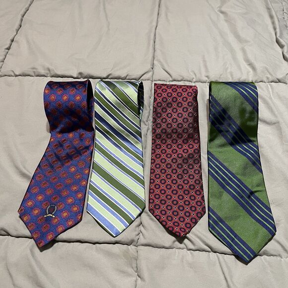 Tommy Hilfiger Silk Necktie Tie Lot of 4 Blue Green Red Striped Geometric - Picture 1 of 10